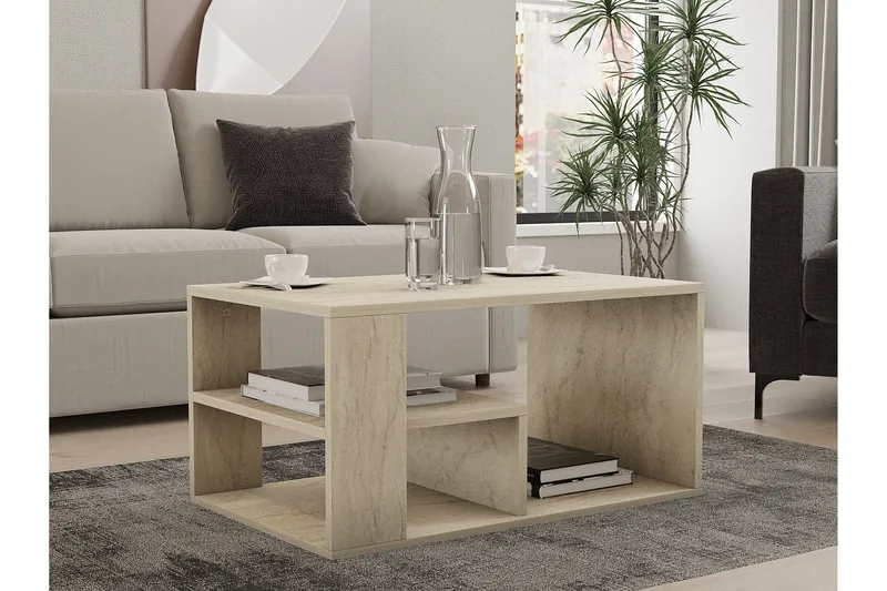Eros 80 cm Rektangulärt Soffbord med Hyllor i Trä - Beige - Möbler - Vardagsrum - Soffbord & vardagsrumsbord - Soffbord