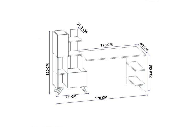 ETORMAY Skrivbord 60x170 cm Vit/Brun - Skrivbord - Bord