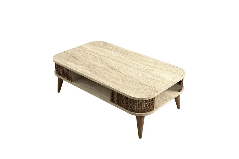 Eylul Rektangulärt Soffbord 105 cm med Hyllor i Trä, Beige