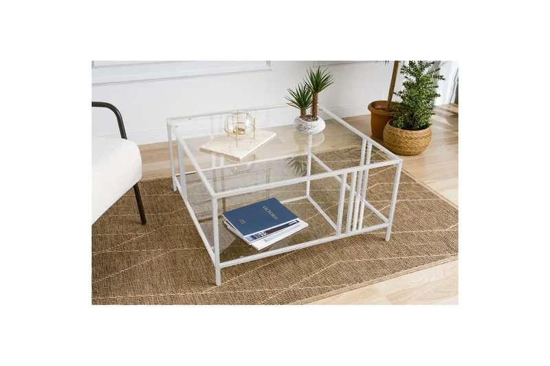 Ezer Soffbord 80 cm, Vit/Transparent