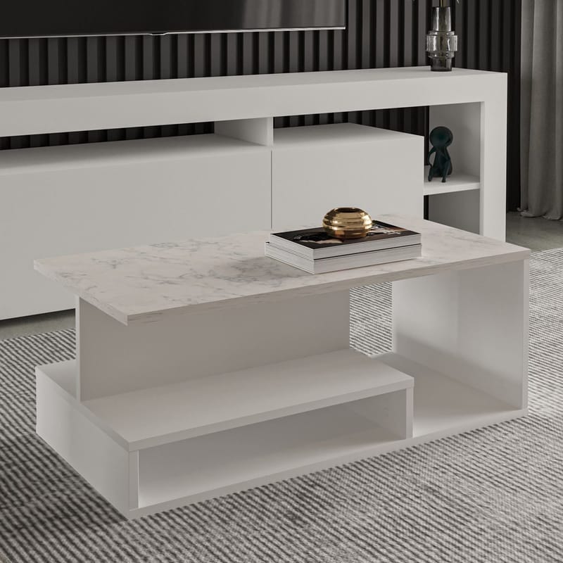 Fenlo Soffbord 90x35x44,8 cm - Vit marmor - Möbler - Vardagsrum - Soffbord & vardagsrumsbord - Soffbord