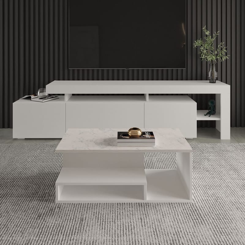 Fenlo Soffbord 90x35x44,8 cm - Vit marmor - Möbler - Vardagsrum - Soffbord & vardagsrumsbord - Soffbord