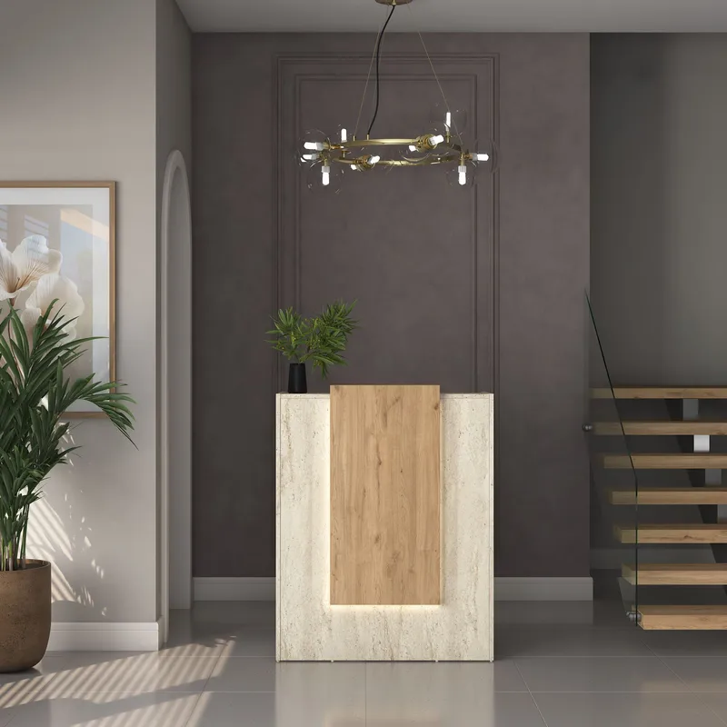 Fenvik Receptionbord 90x110x40 cm - Travertin och valnöt - Möbler - Vardagsrum - Soffbord & vardagsrumsbord - Avlastningsbord & konsolbord