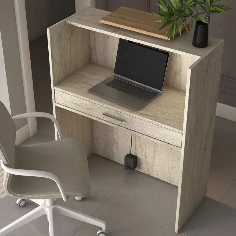 Fenvik Receptionbord 90x110x40 cm - Travertin och valnöt - Möbler - Vardagsrum - Soffbord & vardagsrumsbord - Avlastningsbord & konsolbord