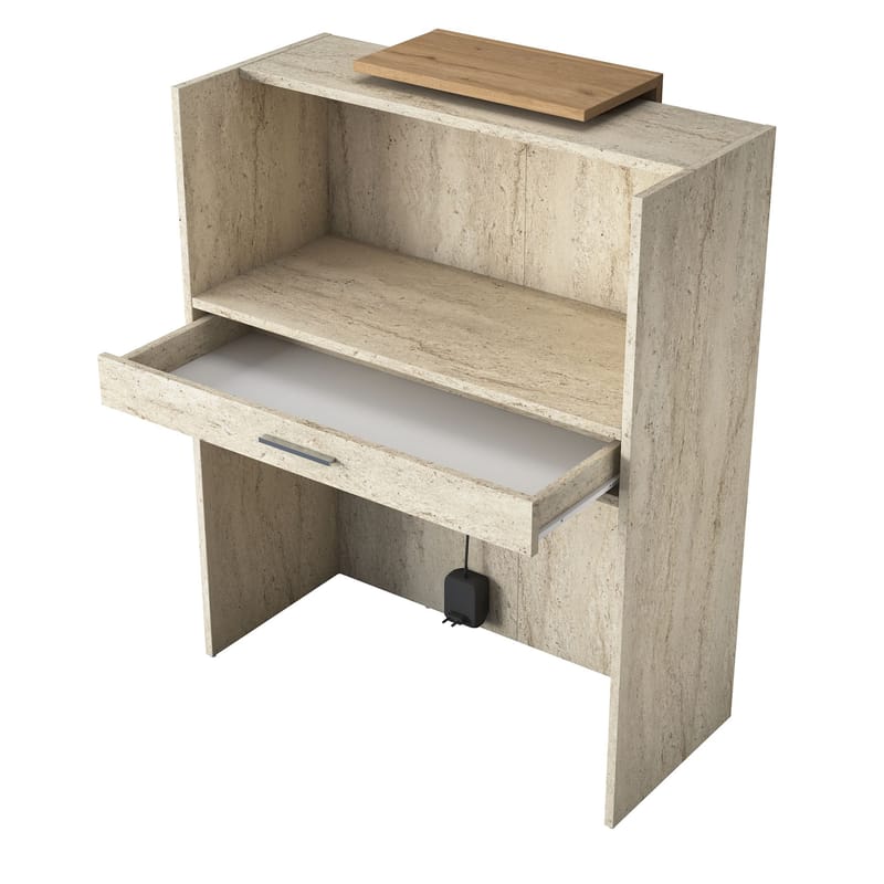 Fenvik Receptionbord 90x110x40 cm - Travertin och valnöt - Möbler - Vardagsrum - Soffbord & vardagsrumsbord - Avlastningsbord & konsolbord