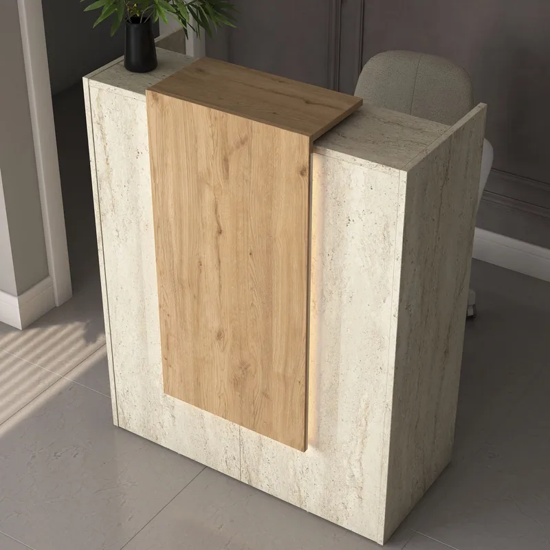 Fenvik Receptionbord 90x110x40 cm - Travertin och valnöt - Möbler - Vardagsrum - Soffbord & vardagsrumsbord - Avlastningsbord & konsolbord