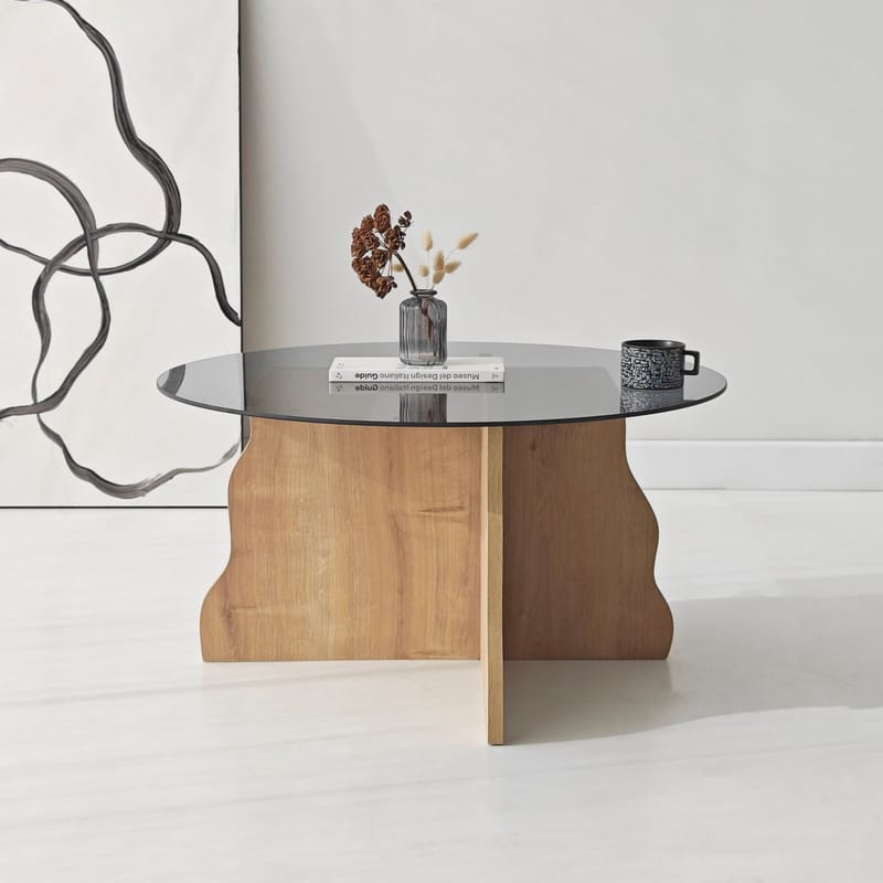 Fikret Soffbord 75 cm Rund Glas - Safir Ek Och Rökt - Möbler - Vardagsrum - Soffbord & vardagsrumsbord - Soffbord