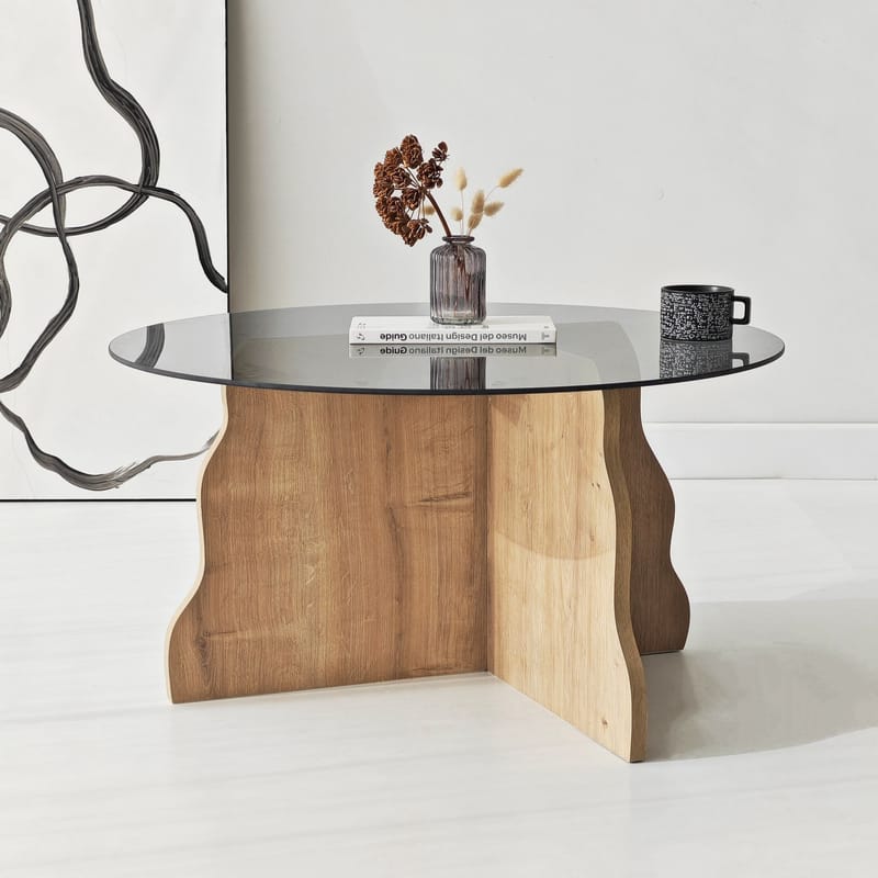 Fikret Soffbord 75 cm Rund Glas - Safir Ek Och Rökt - Möbler - Vardagsrum - Soffbord & vardagsrumsbord - Soffbord