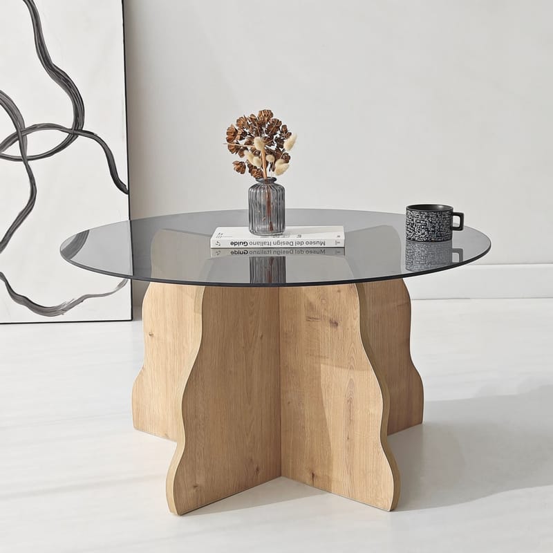 Fikret Soffbord 75 cm Rund Glas - Safir Ek Och Rökt - Möbler - Vardagsrum - Soffbord & vardagsrumsbord - Soffbord