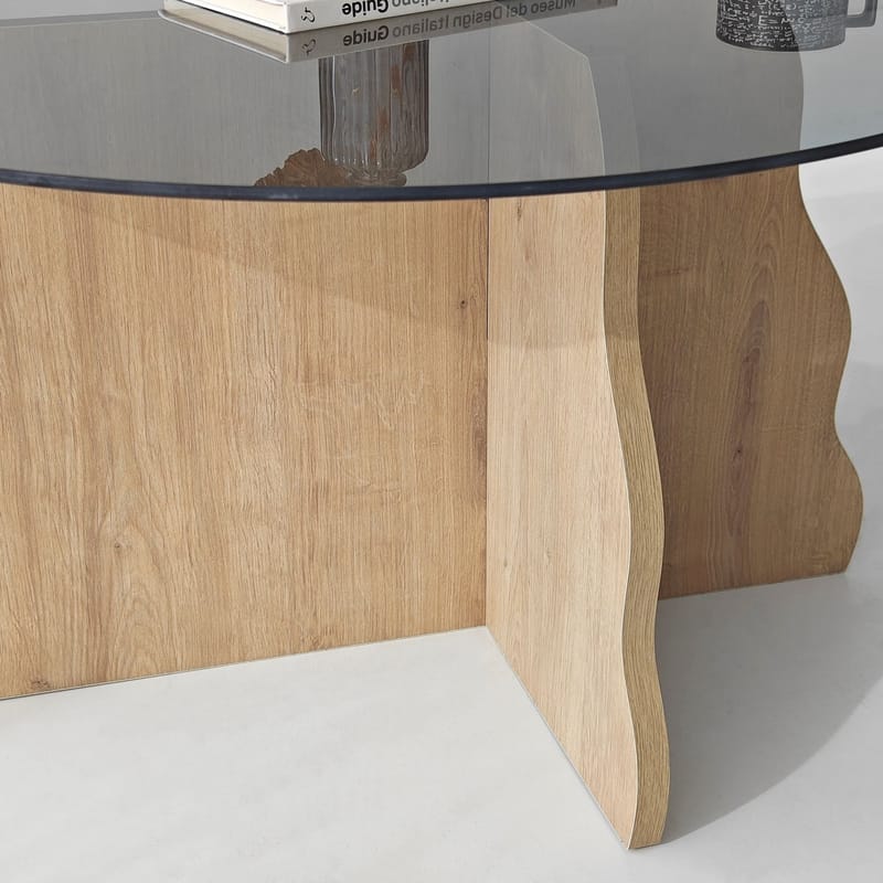 Fikret Soffbord 75 cm Rund Glas - Safir Ek Och Rökt - Möbler - Vardagsrum - Soffbord & vardagsrumsbord - Soffbord