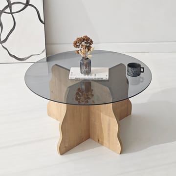 Fikret Soffbord 75 cm Rund Glas - Safir Ek Och Rökt - Möbler - Vardagsrum - Soffbord & vardagsrumsbord - Soffbord