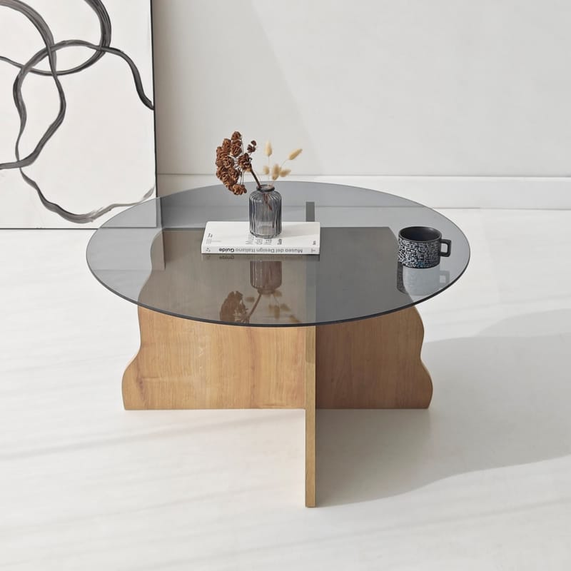 Fikret Soffbord 75 cm Rund Glas - Safir Ek Och Rökt - Möbler - Vardagsrum - Soffbord & vardagsrumsbord - Soffbord