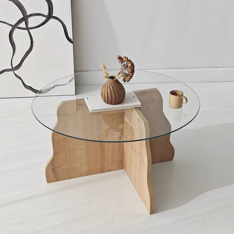 Fikret Soffbord 75 cm Rund Glas - Safir Ek Och Transparent - Möbler - Vardagsrum - Soffbord & vardagsrumsbord - Soffbord