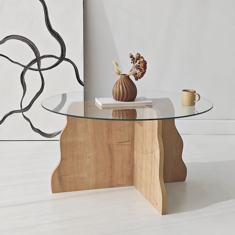 Fikret Soffbord 75 cm Rund Glas - Safir Ek Och Transparent - Möbler - Vardagsrum - Soffbord & vardagsrumsbord - Soffbord