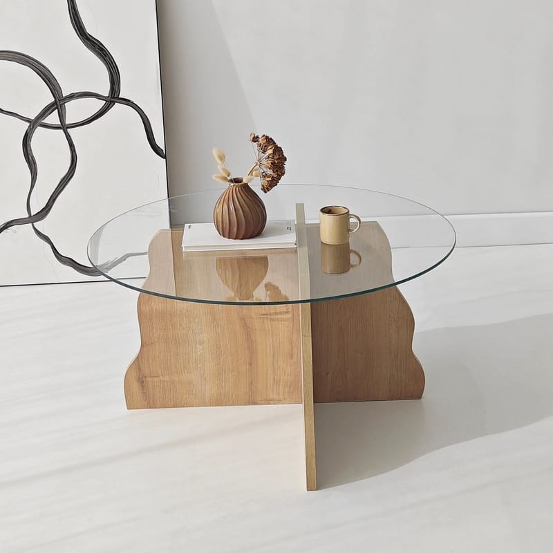 Fikret Soffbord 75 cm Rund Glas - Safir Ek Och Transparent - Möbler - Vardagsrum - Soffbord & vardagsrumsbord - Soffbord
