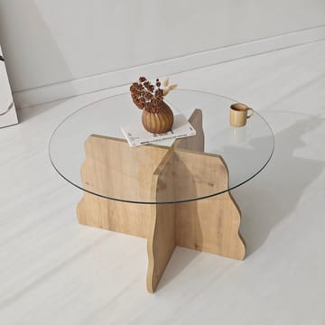 Fikret Soffbord 75 cm Rund Glas - Safir Ek Och Transparent - Möbler - Vardagsrum - Soffbord & vardagsrumsbord - Soffbord