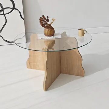 Fikret Soffbord 75 cm Rund Glas - Safir Ek Och Transparent - Möbler - Vardagsrum - Soffbord & vardagsrumsbord - Soffbord