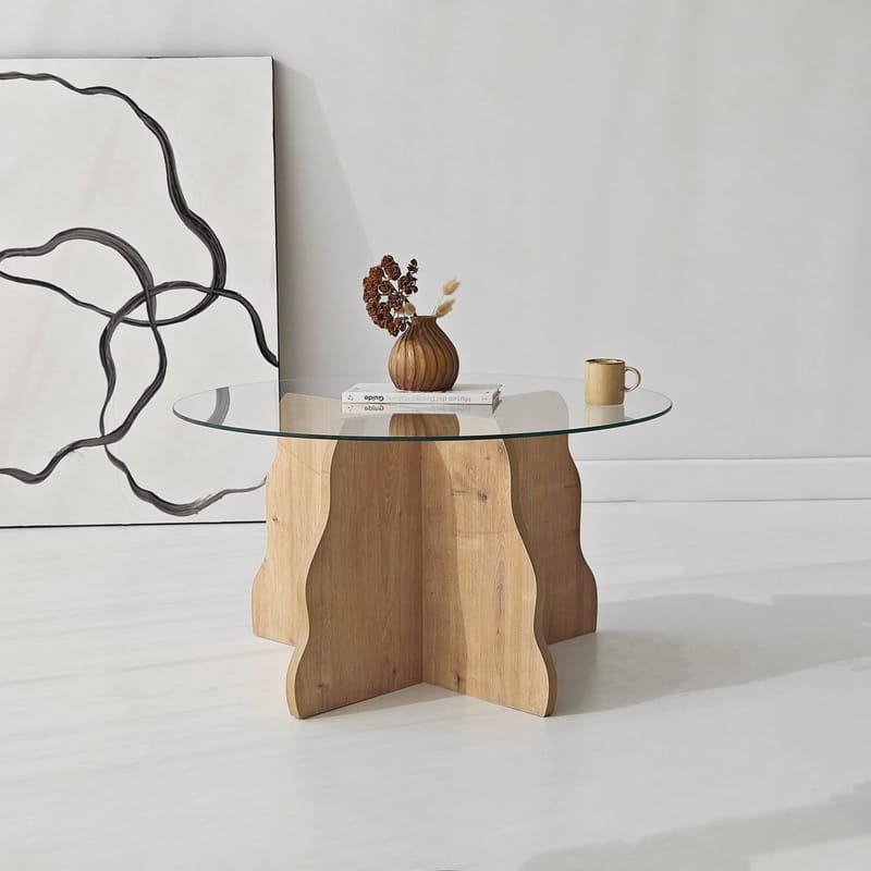 Fikret Soffbord 75 cm Rund Glas - Safir Ek Och Transparent - Möbler - Vardagsrum - Soffbord & vardagsrumsbord - Soffbord