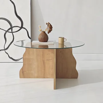 Fikret Soffbord 75 cm Rund Glas - Safir Ek Och Transparent - Möbler - Vardagsrum - Soffbord & vardagsrumsbord - Soffbord