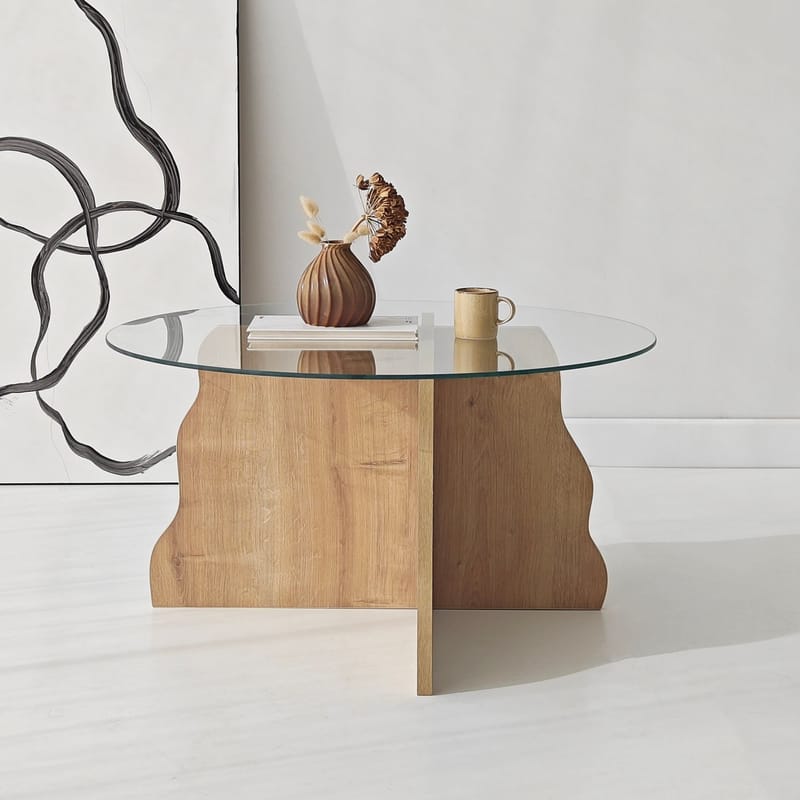Fikret Soffbord 75 cm Rund Glas - Safir Ek Och Transparent - Möbler - Vardagsrum - Soffbord & vardagsrumsbord - Soffbord