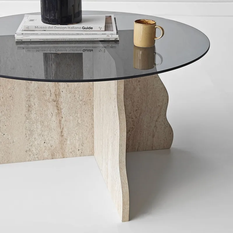 Fikret Soffbord 75 cm Rund Glas - Travertin Och Rökt - Möbler - Vardagsrum - Soffbord & vardagsrumsbord - Soffbord