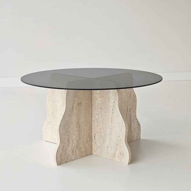 Fikret Soffbord 75 cm Rund Glas - Travertin Och Rökt - Möbler - Vardagsrum - Soffbord & vardagsrumsbord - Soffbord