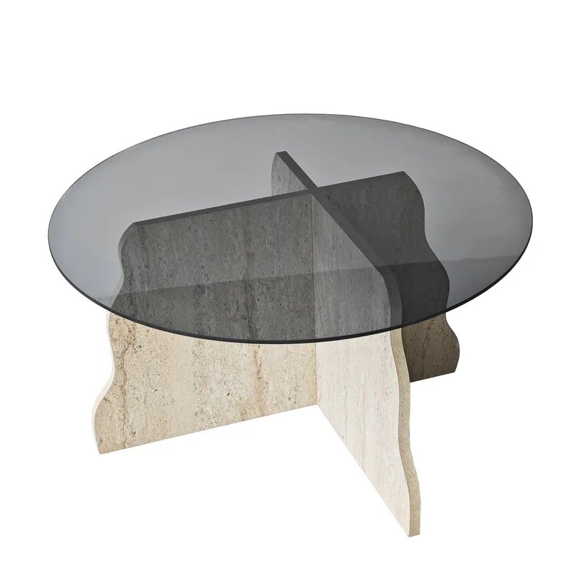 Fikret Soffbord 75 cm Rund Glas, Travertin Och Rökt