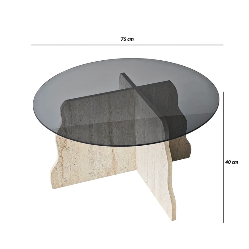 Fikret Soffbord 75 cm Rund Glas - Travertin Och Rökt - Möbler - Vardagsrum - Soffbord & vardagsrumsbord - Soffbord