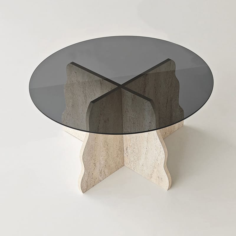 Fikret Soffbord 75 cm Rund Glas - Travertin Och Rökt - Möbler - Vardagsrum - Soffbord & vardagsrumsbord - Soffbord