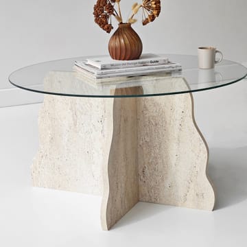 Fikret Soffbord 75 cm Rund Glas - Travertin Och Transparent - Möbler - Vardagsrum - Soffbord & vardagsrumsbord - Soffbord
