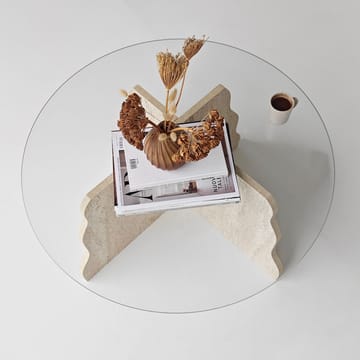 Fikret Soffbord 75 cm Rund Glas - Travertin Och Transparent - Möbler - Vardagsrum - Soffbord & vardagsrumsbord - Soffbord