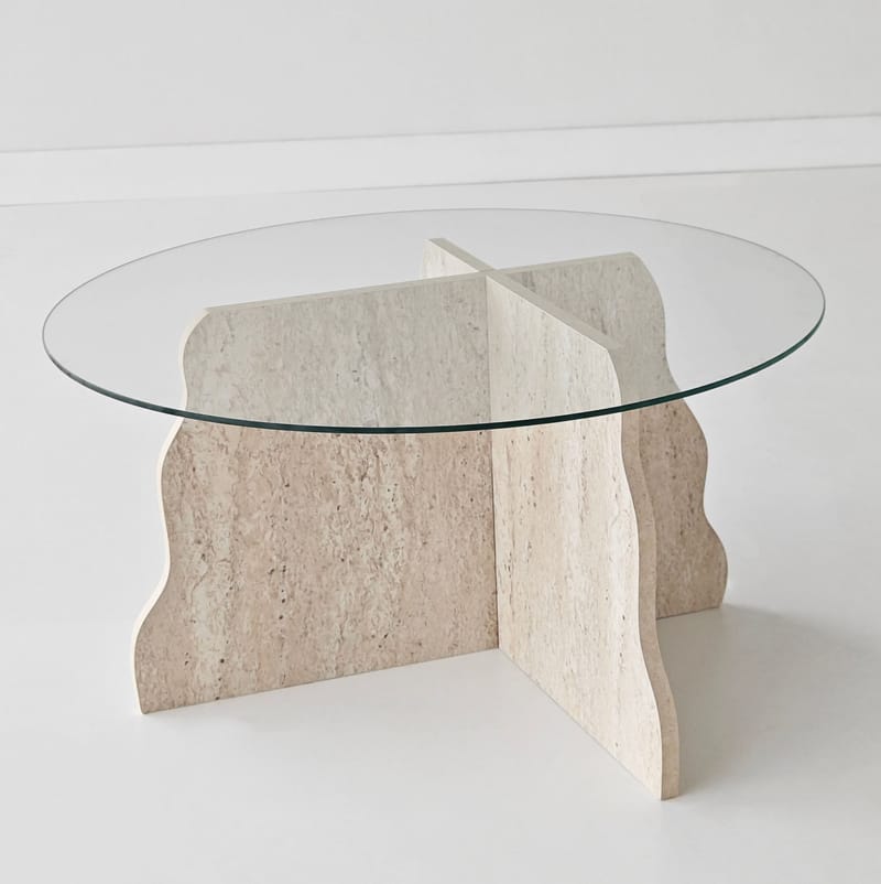 Fikret Soffbord 75 cm Rund Glas - Travertin Och Transparent - Möbler - Vardagsrum - Soffbord & vardagsrumsbord - Soffbord