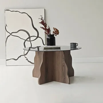 Fikret Soffbord 75 cm Rund Glas - Valnöt Och Rökt - Möbler - Vardagsrum - Soffbord & vardagsrumsbord - Soffbord