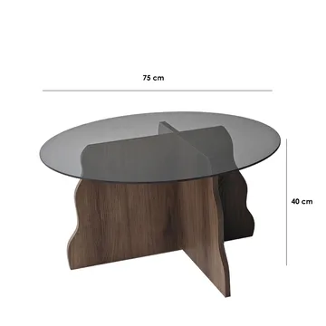 Fikret Soffbord 75 cm Rund Glas - Valnöt Och Rökt - Möbler - Vardagsrum - Soffbord & vardagsrumsbord - Soffbord