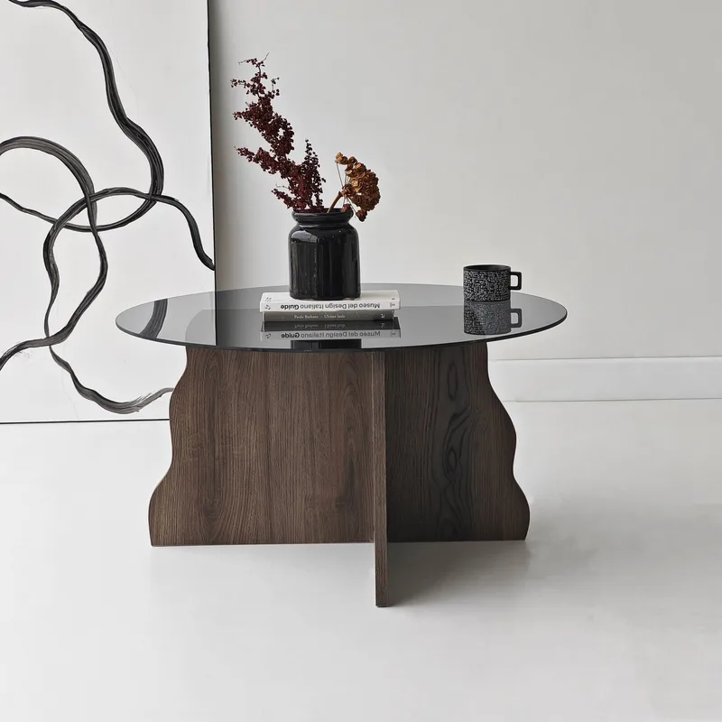 Fikret Soffbord 75 cm Rund Glas - Valnöt Och Rökt - Möbler - Vardagsrum - Soffbord & vardagsrumsbord - Soffbord