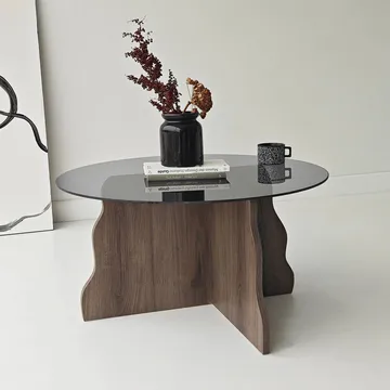 Fikret Soffbord 75 cm Rund Glas - Valnöt Och Rökt - Möbler - Vardagsrum - Soffbord & vardagsrumsbord - Soffbord