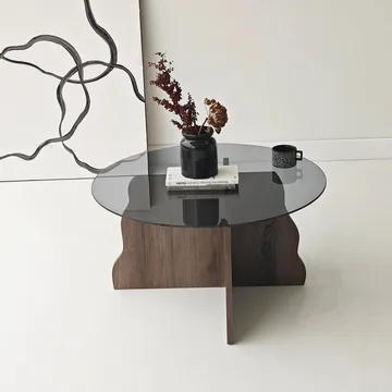 Fikret Soffbord 75 cm Rund Glas - Valnöt Och Rökt - Möbler - Vardagsrum - Soffbord & vardagsrumsbord - Soffbord