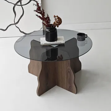 Fikret Soffbord 75 cm Rund Glas - Valnöt Och Rökt - Möbler - Vardagsrum - Soffbord & vardagsrumsbord - Soffbord