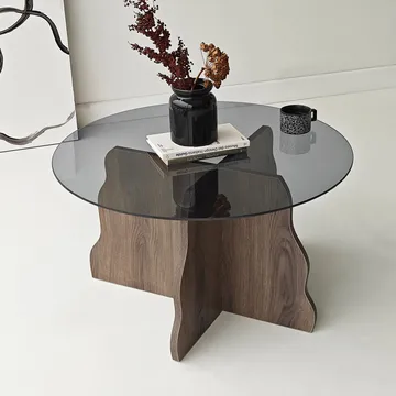 Fikret Soffbord 75 cm Rund Glas - Valnöt Och Rökt - Möbler - Vardagsrum - Soffbord & vardagsrumsbord - Soffbord