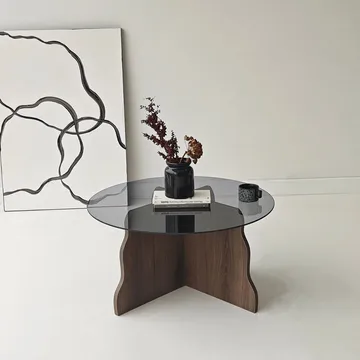 Fikret Soffbord 75 cm Rund Glas - Valnöt Och Rökt - Möbler - Vardagsrum - Soffbord & vardagsrumsbord - Soffbord