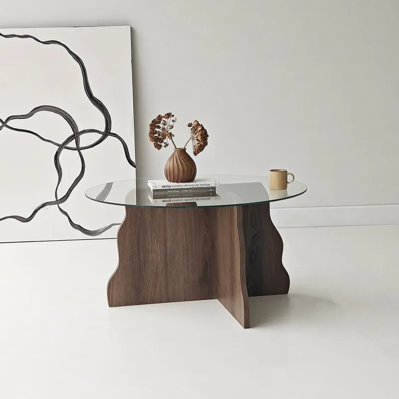 Fikret Soffbord 75 cm Rund Glas - Valnöt Och Transparent - Möbler - Vardagsrum - Soffbord & vardagsrumsbord - Soffbord