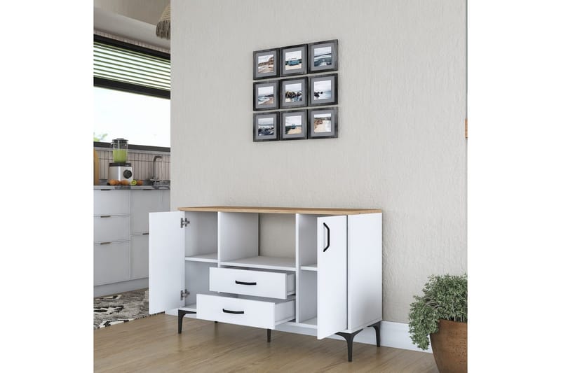 Flerfunktionsskåp Cerreta 174 Valnöt / Vit - Mediumfärgat trä/Vit - Möbler - Vardagsrum - Soffbord & vardagsrumsbord - Avlastningsbord & konsolbord