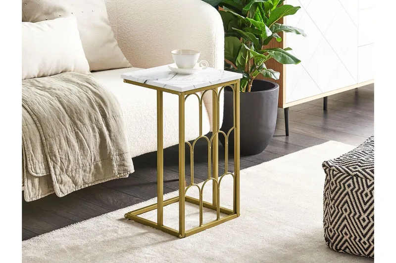 Fuller Rektangulärt Soffbord 30 cm i Marmor med Metallstativ - Vit - Möbler - Vardagsrum - Soffbord & vardagsrumsbord - Soffbord