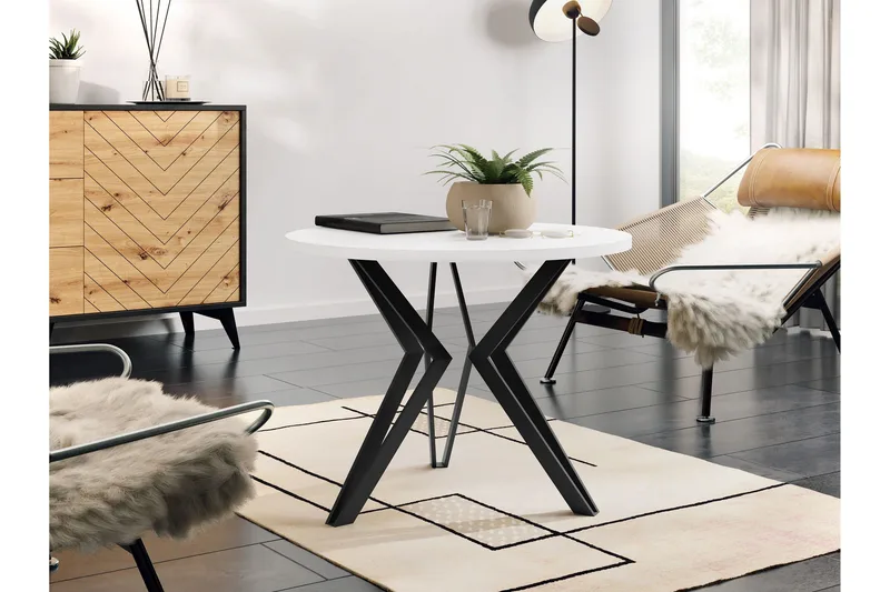 Gaddi 65 cm Runt Soffbord i Trä med Målat Trä - Vit|Svart - Möbler - Vardagsrum - Soffbord & vardagsrumsbord - Soffbord