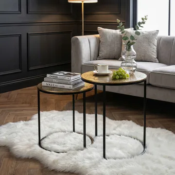 Galela Satsbord 40 cm Set om 2 - Guld och svart - Möbler - Vardagsrum - Soffbord & vardagsrumsbord - Satsbord