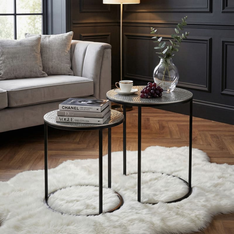 Galela Satsbord 40 cm Set om 2 - Silver och svart - Möbler - Vardagsrum - Soffbord & vardagsrumsbord - Satsbord