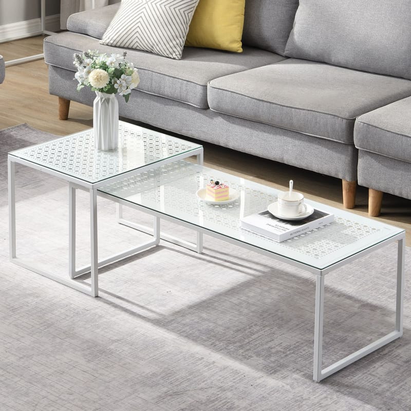 Galilo Satsbord 100 cm Set om 2 - Transparent och matt vit - Möbler - Vardagsrum - Soffbord & vardagsrumsbord - Soffbord