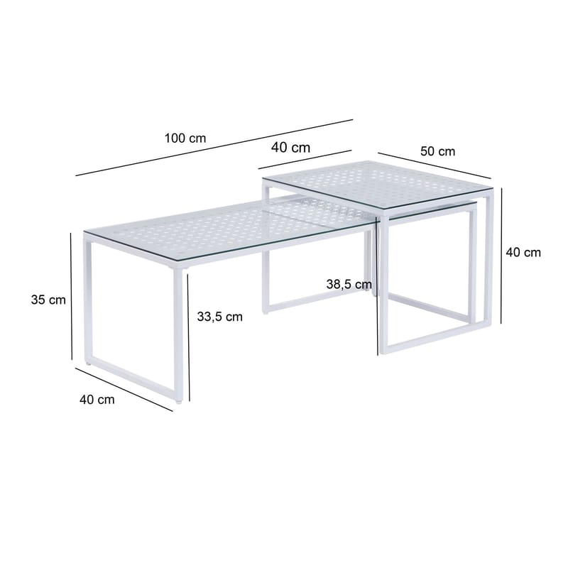 Galilo Satsbord 100 cm Set om 2 - Transparent och matt vit - Möbler - Vardagsrum - Soffbord & vardagsrumsbord - Soffbord