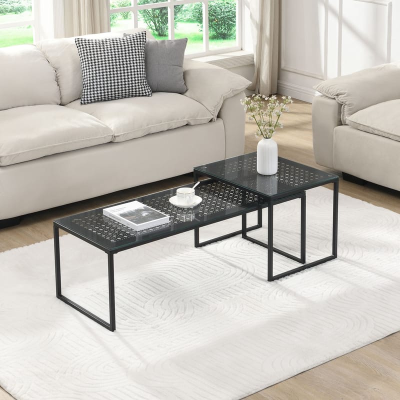 Galilo Satsbord 100 cm Set om 2 - Transparent och mattsvart - Möbler - Vardagsrum - Soffbord & vardagsrumsbord - Soffbord
