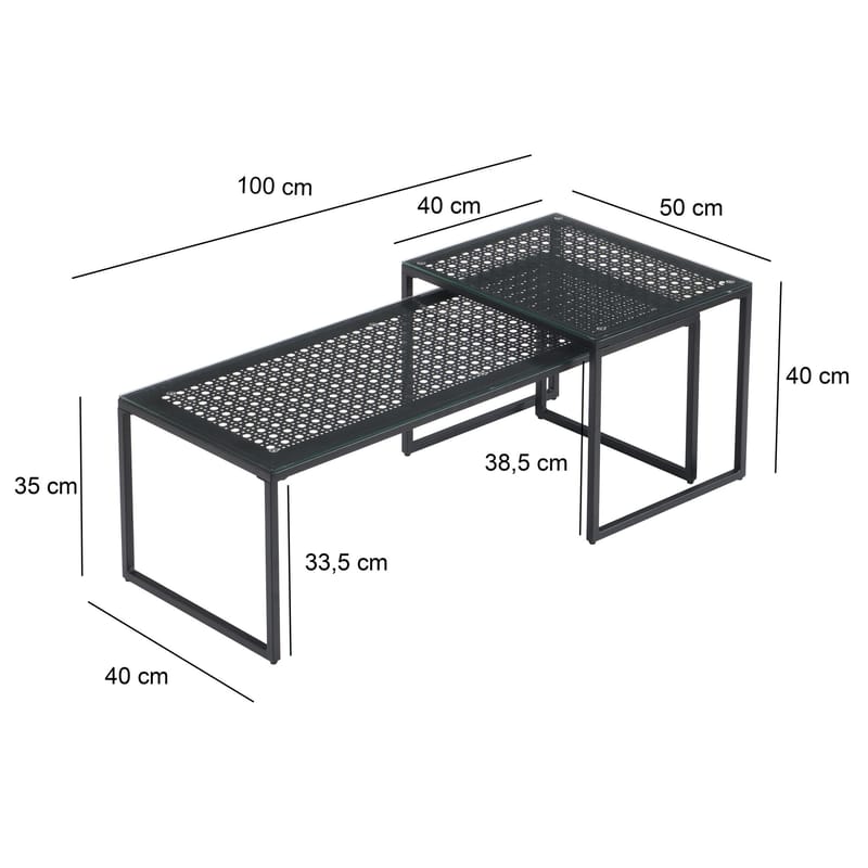 Galilo Satsbord 100 cm Set om 2 - Transparent och mattsvart - Möbler - Vardagsrum - Soffbord & vardagsrumsbord - Soffbord